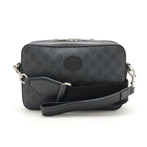 Gucci GG Supreme Interlocking Crossbody Bag Leather Gray Black